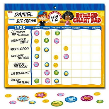 Learn & Climb Kids Behavior Reward Chart with 26 Chore Charts and 2800 Stickers, Blue and Orange