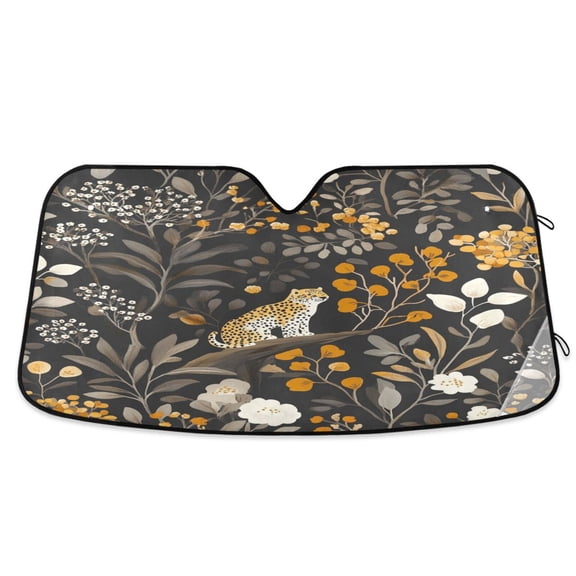 Windshield Sun Shade for Cars, 55"x27.6" Foldable Car Sun Shade with Aluminum Foil Bubble Heat Insulation, UV Protection for Sedan/SUV/Truck,Leopard