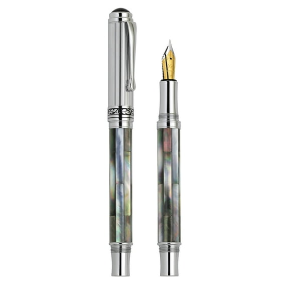 Xezo Xezo Maestro® Black Mother of Pearl Fountain Pen (Fine Nib) - Chrome Plated