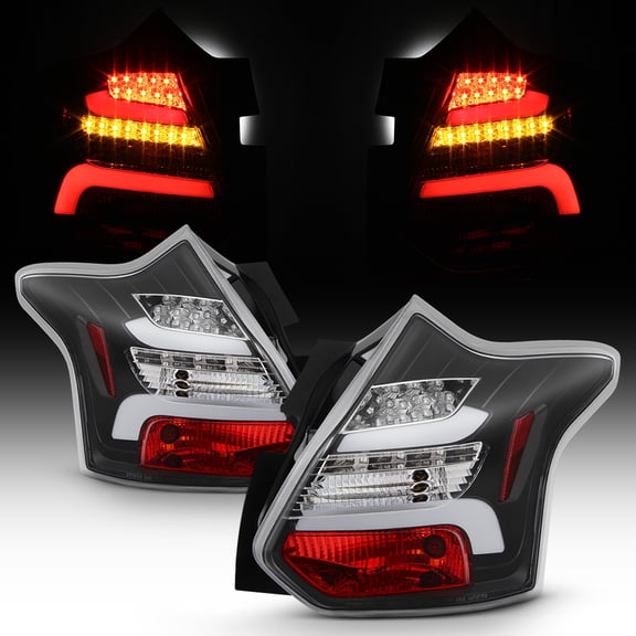 AKKON - For 2012-2014 Ford Focus Hatchback [SEQUENTIAL] LED Tube Black Tail Lights Brake Lamps Left Right Pair