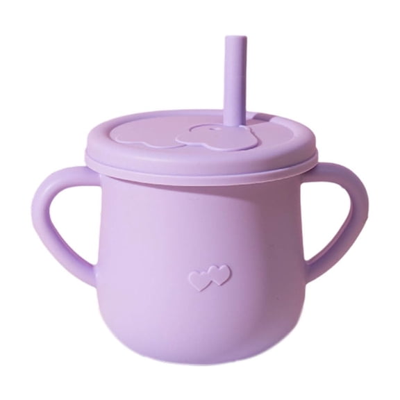 Rewenti Silicone Cups with Straw Feeding Cups with 2 Handles and for Infants Random Designss for Drinks and Snacks