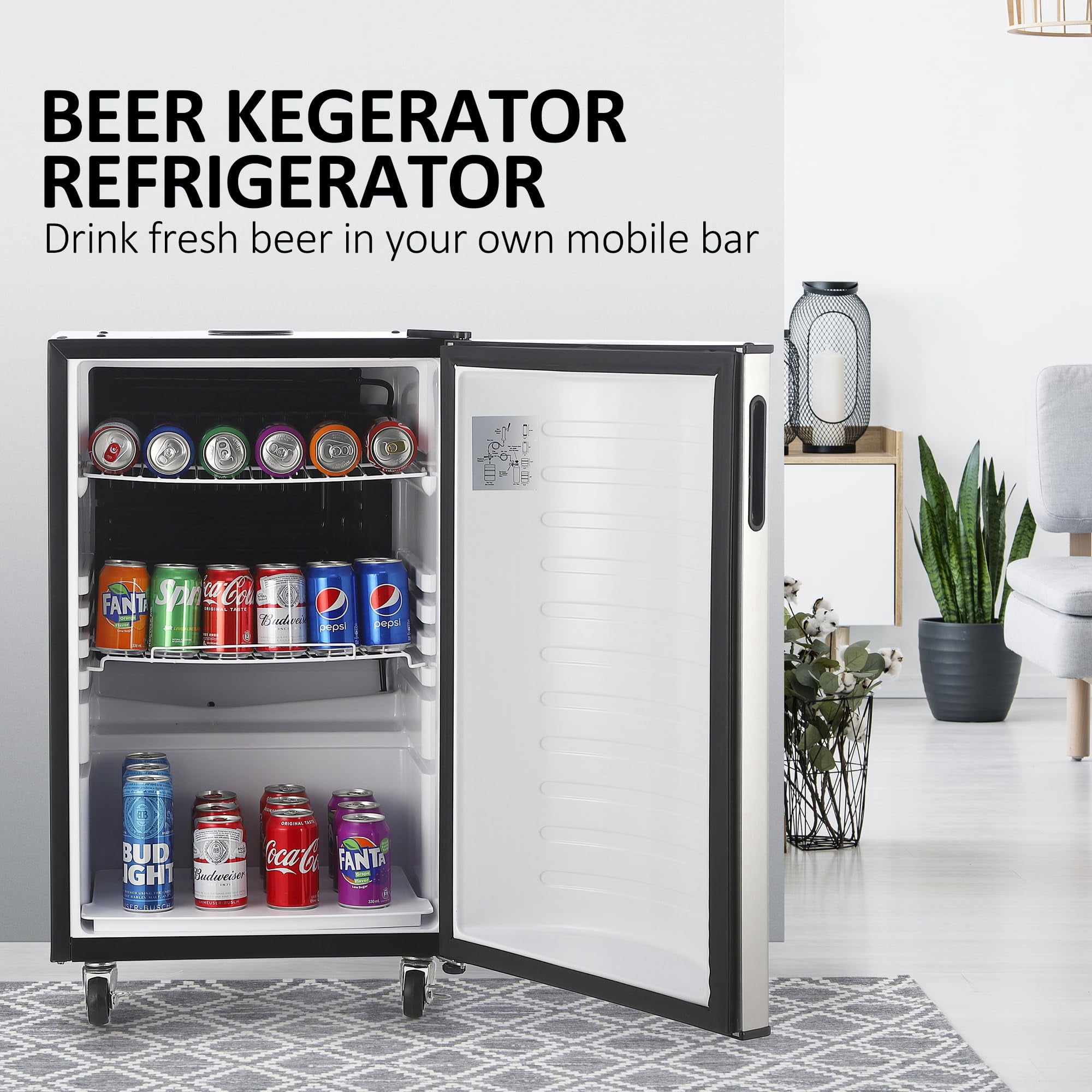 2024 New Beer Kegerator, Single Tap Draft Beer Dispenser, Full Size Stainless Steel Keg Refrigerator With Drip Tray, CO2 Cylinder, 32°F- 50°F Temperature Control, 128L
