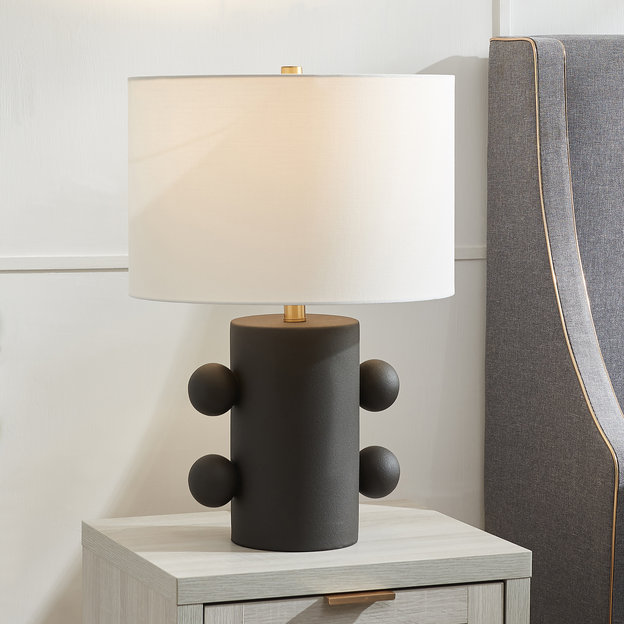 Jurrah 20" Tall Ceramic Table Lamp with Fabric Shade in Matte Black/White
