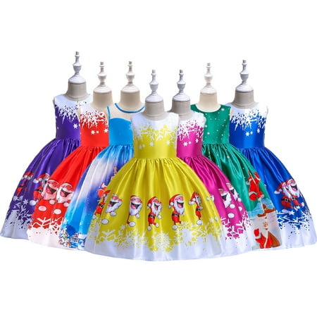 

Godderr 3-10y Toddler Girls Princess Dress for Christmas Party with Santa Claus Premium Printed Kids Dress Clothes Adding Festive Atmosphere