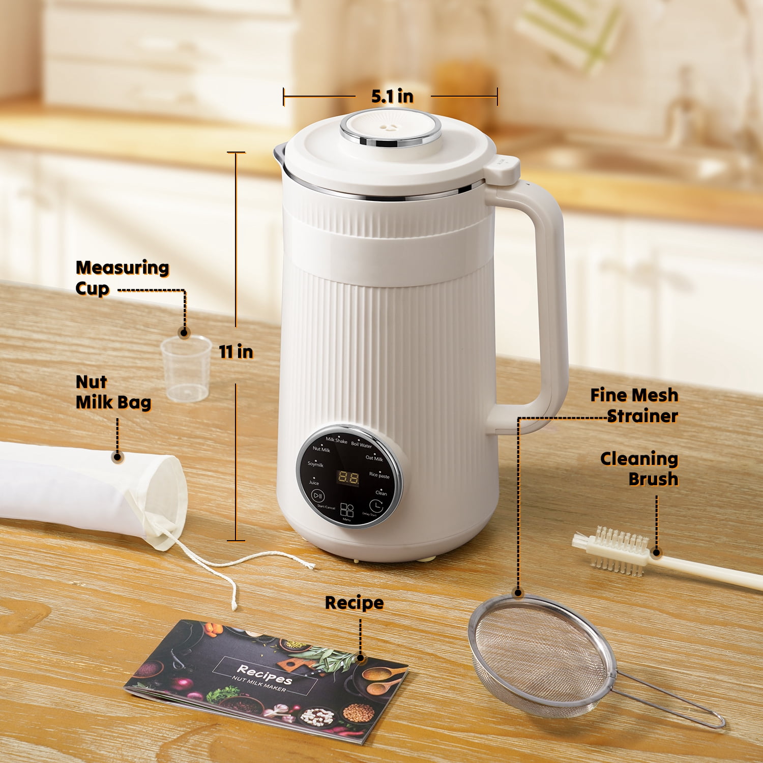 8 in 1 Nut Milk Maker Blender, 32oz Automatic Soybean Machine With Delay Start/Keep Warm/Boil Water, Homemade Soy, Almond, Oat, Coconut, Plant Based, Cream
