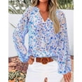 thumbnail image 7 of FreshPretty Women Casual Boho Blouse Dressy Floral Puff Long Sleeve Shirts V Neck Lightweight Chiffon Summer Fall Tops, 7 of 7