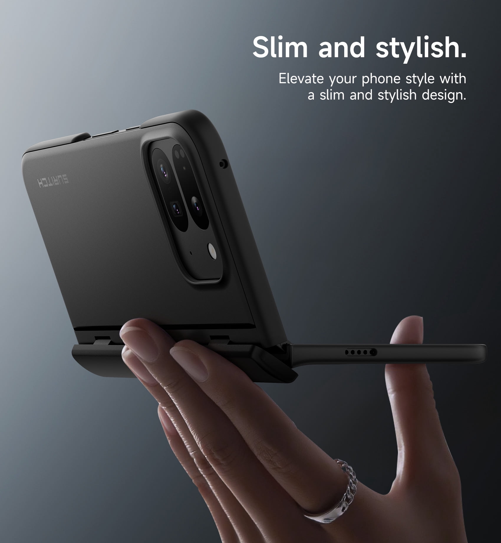 SURITCH for Google Pixel 9 Pro Fold Case, Built-in Kickstand, Screen Protector, Hinge Protection, Phone Case for Pixel 9 Pro Fold (2024), Black