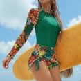 thumbnail image 3 of Womens Long Sleeve Rash Guard 2 Piece Surfing Swimsuits Sun Protection Modest Tankini Bathing Suits Swim Shorts(Green S), 3 of 5