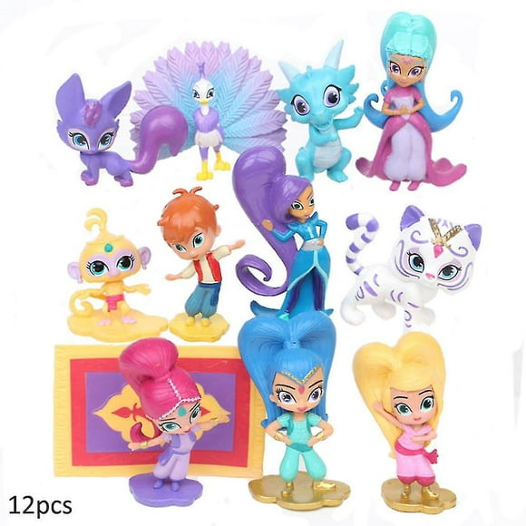 12-Pack Shimmer And Shine Action Figures Cute Kids Collectible Model Dolls Toys Cake Toppers