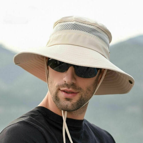 NEW Summer Mens Sun Hat Bucket Fishing Hiking Cap Wide Brim UV Protection  Hat 