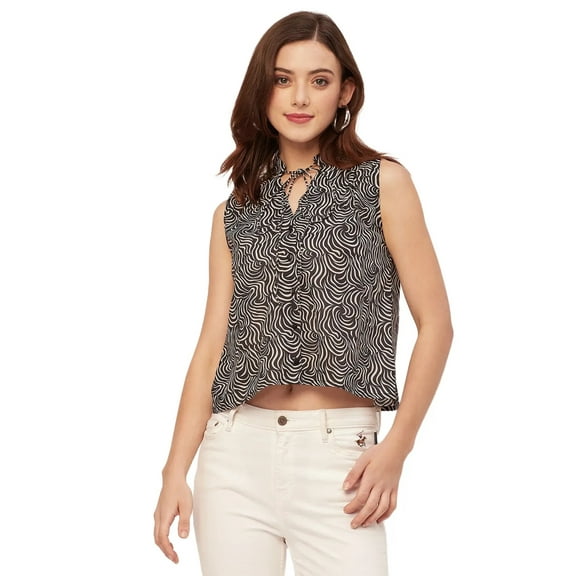 Moomaya Sleeveless Tie Up Neck Cotton Top - Women's Trendy Tie Up Neck Top