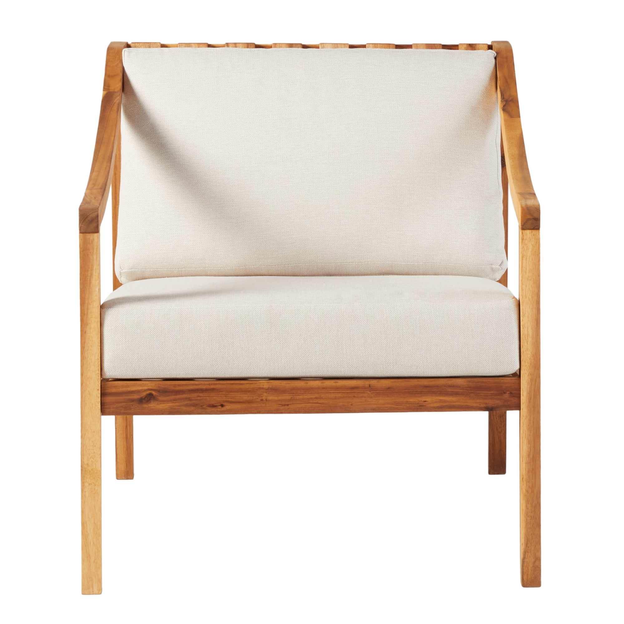 Walker Edison Modern Solid Acacia Wood Weather Resistant Curved Arm Outdoor Club Chair, Natural