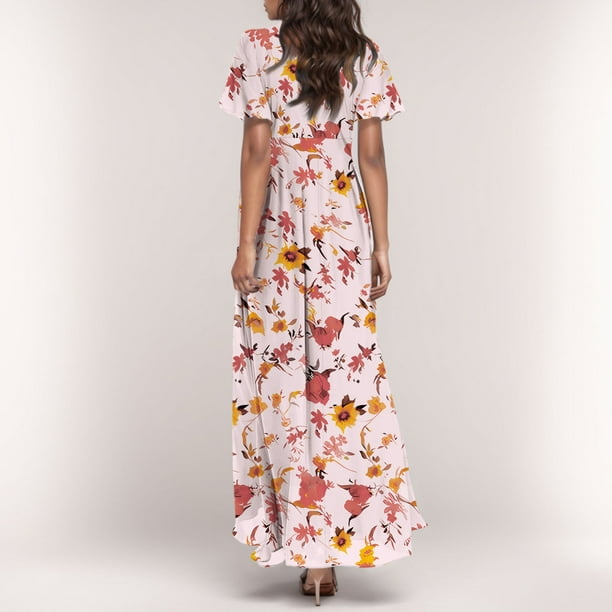 short sleeve garden party dress Leely Women Light Blue Floral Illusion Neck A Line Long Wedding Guest Dress A Line Short Sleeves Garden Party Dress