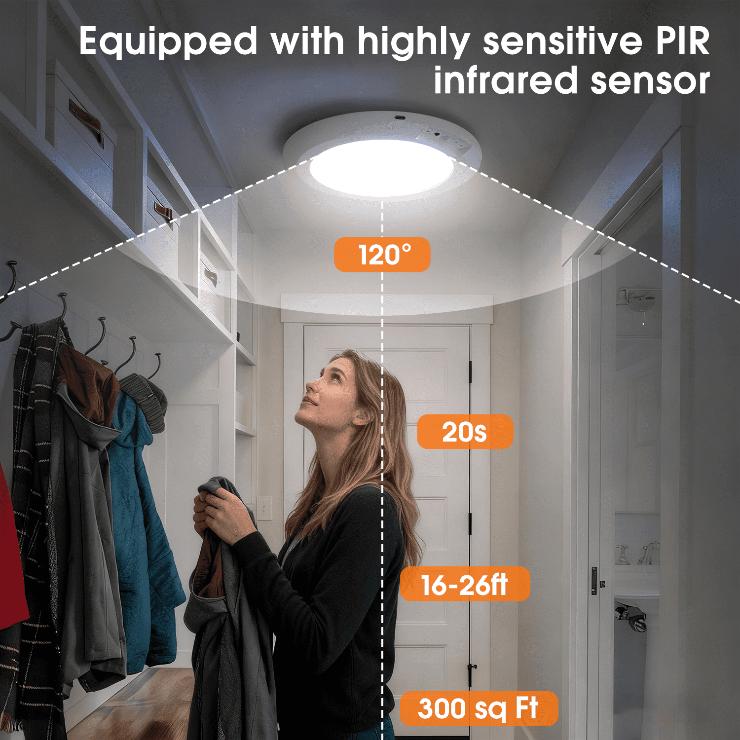 Merryhome Motion Sensor LED Ceiling Light 7 inch, Rechargeable Wireless Light with Remote Control for Closet, Hallway and Stairway