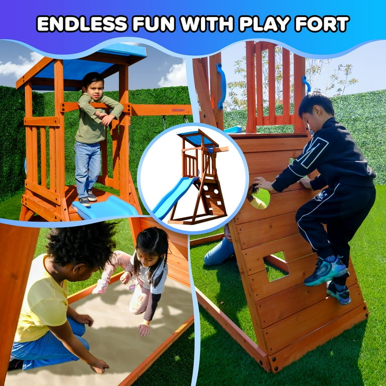 Sportspower Grand Teton Wooden Swing Set with 2 Swings, Play Fort