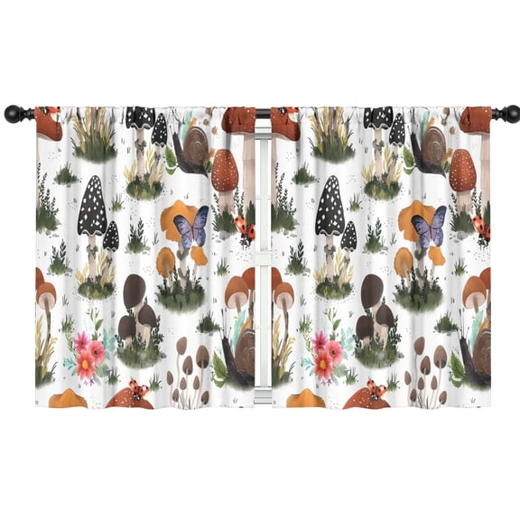 Blackout Kids Curtains,Brown Mushroom Plant White Pattern Childrens Insulated Curtains Set Of 2,Bedroom Essentials,Toddler Room Decor 42"x54"
