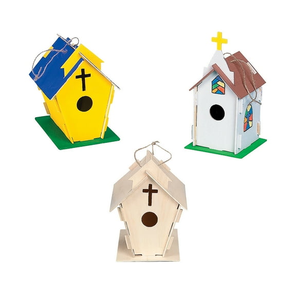 Fun Express DIY Church Birdhouse Craft Kits - Beautiful and Fun Craft Project for Kids Easy to Assemble - Perfect for Creative Activities Family Fun and Special Occasions Includes - 12 Pieces