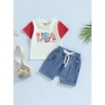 thumbnail image 2 of Bagilaanoe Baby Boy 4th of July Outfits 0-3T Infant Independence Day Clothes 2PCS Toddler Summer Short Sleeve USA Letter Print T-Shirts Tops Shorts Set, 2 of 9