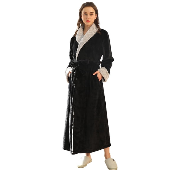 Gifts for Mom Bathrobe for Women Fuzzy Women's Nightgowns & Sleepshirts Oversize Cozy Women's Robes House Womens Robe Black