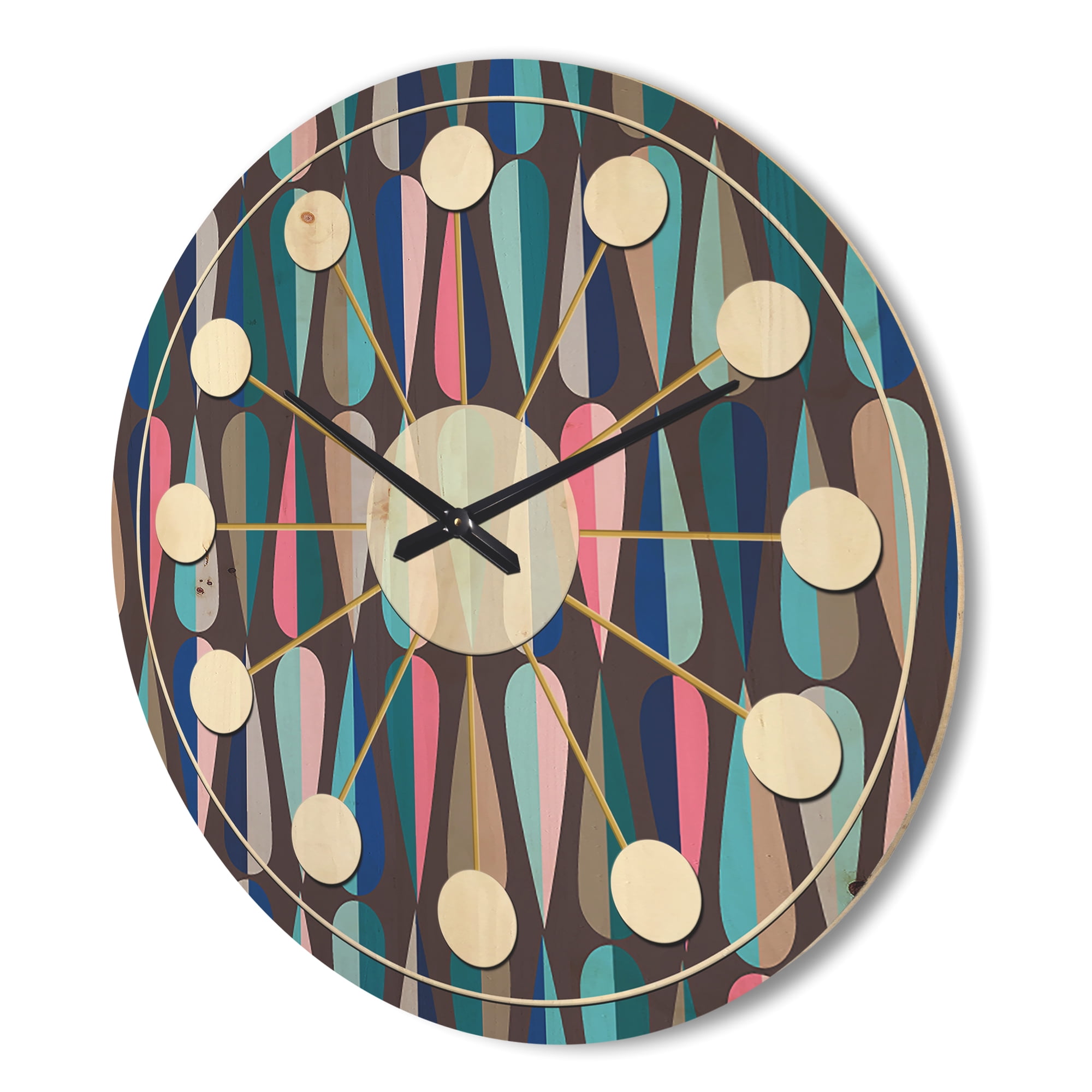 Designart 'Abstract Retro Drops VIII' Mid-Century Modern Wood Wall Clock