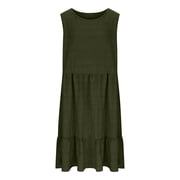 Women's Maxi Flowy Dress A Line Fashion Plus Size Casual Solid Sleeveless Round Neck Dress Beach Vacation
