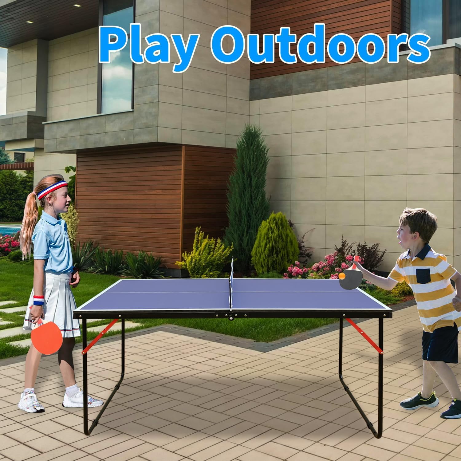 Ping Pong Table Foldable Table Tennis Table with Net, Table Tennis Paddles and Balls, 4.5FT/6FT/9FT MDF Multi-Use Family Game Table for Kid Teenager Adult, Compact & Portable
