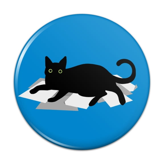 Black Cat Lying on Papers Pinback Button Pin