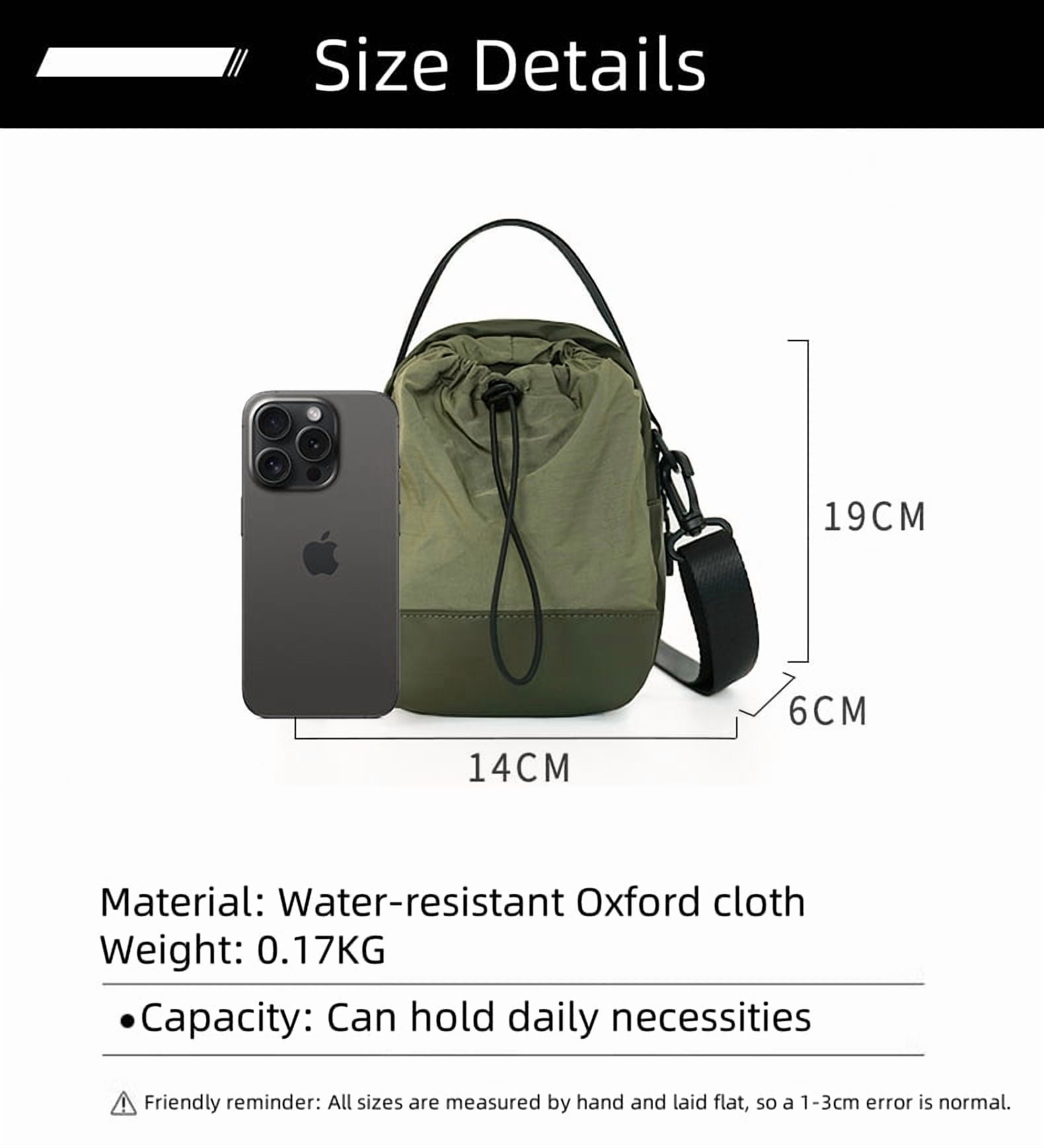 Hue & Hold Unisex Large Capacity Multi-Pocket Zip Drawstring Crossbody Bag Handbag Water Bottle Carrying Bag Lightweight Outdoor Sling Bag with Adjustable Strap, Beige