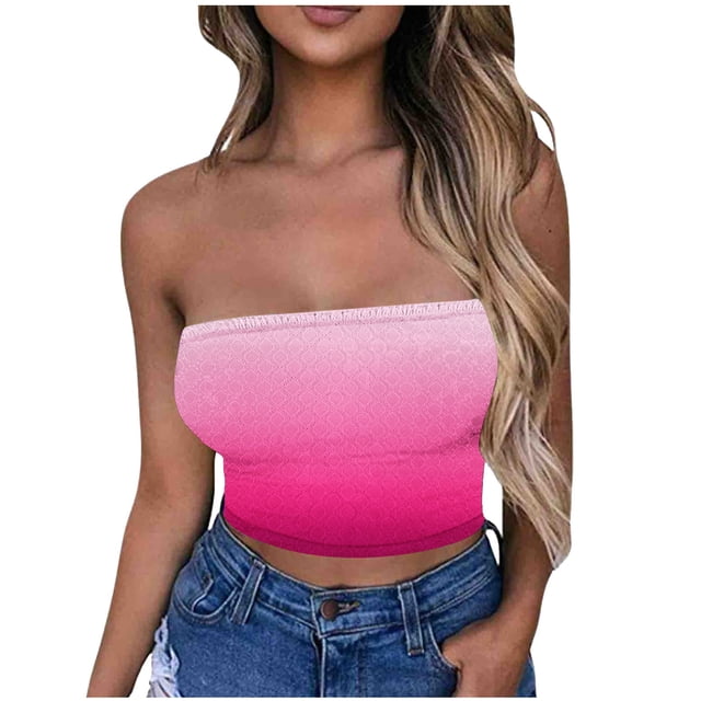 Tube Top for Women, Sleeveless Strapless Solid Color Polyester Top with Elastic Band, Regular Length, Black L