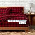 thumbnail image 6 of Bare Home Luxury 100% Cotton Flannel Queen Sheet Set, Deep Pocket, 4-Piece, Buffalo Plaid - Red/Black, 6 of 10
