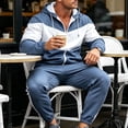 thumbnail image 4 of Men's Tracksuit, Color Block Track Jackets and Pants 2 Piece Outfit Mens Hoodie Sweatsuit Full-Zip Running Jogger Set Sports Casual Sweat Suits Size 3XL Blue, 4 of 9