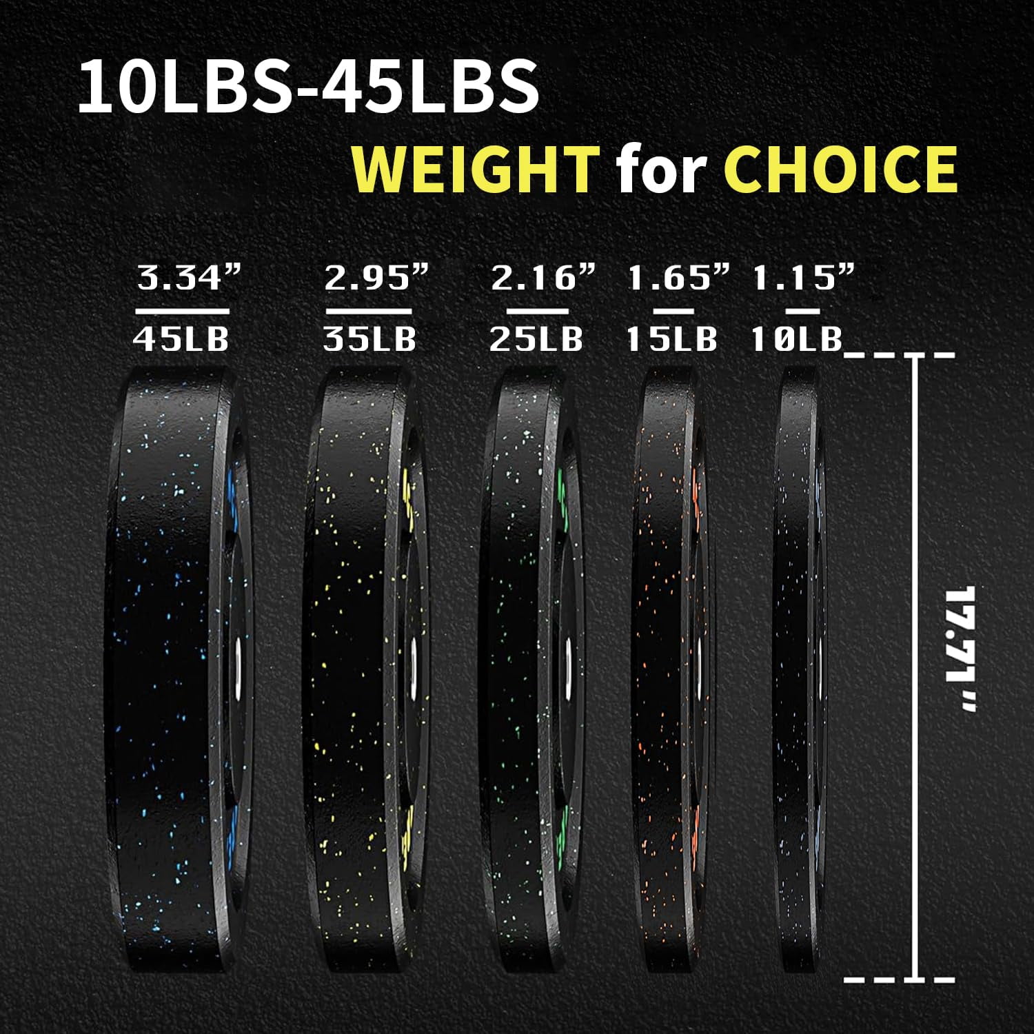 TEQIN 2-Inch Olympics Rubber Weight Plates Sets, Bumper Plates Set With Barbell For Strength Training, 10lb-45lb Barbell Olympics Weight Plates For Weight Lifting Home Gym,Workout Plates