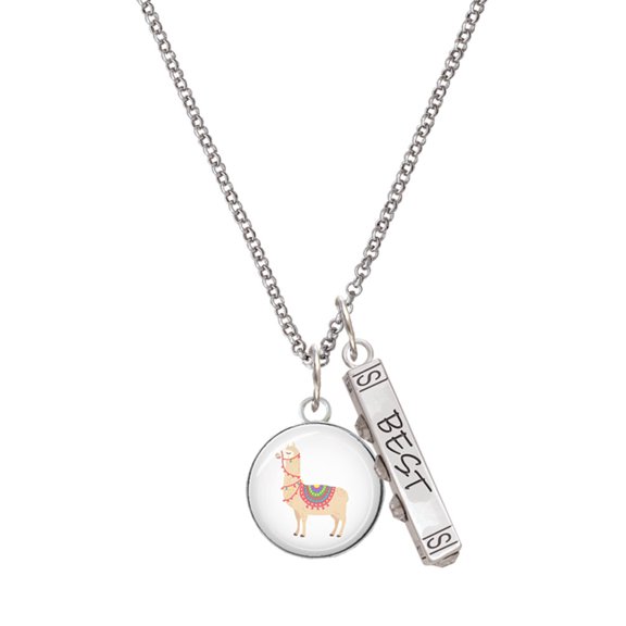 Delight Jewelry Silvertone Domed Llama Silvertone Best Friends Forever Bar Charm Necklace, 23"