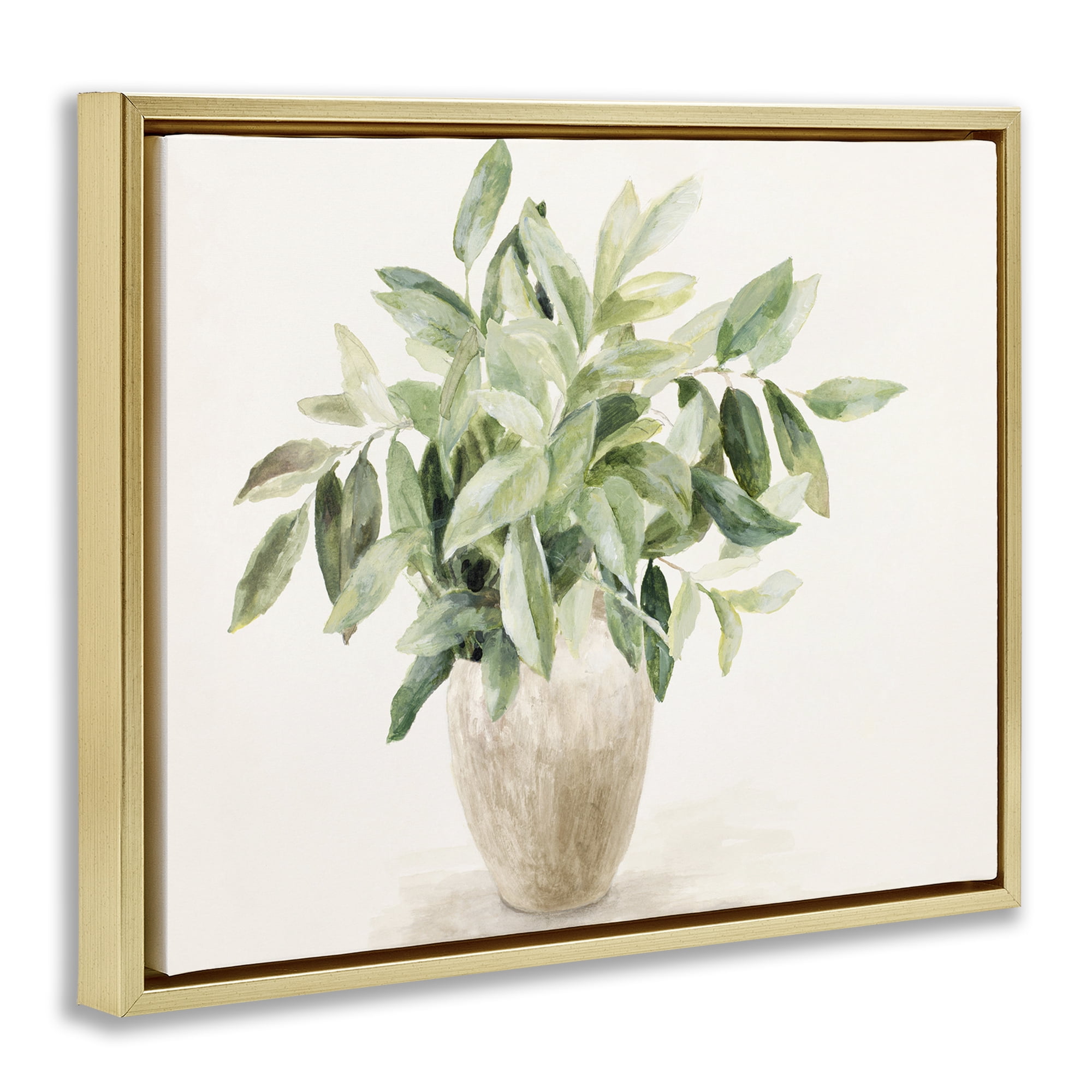 Stupell Industries Neutral Potted Plant Botanical & Floral Painting Gold Floater Framed Art Print Wall Art, 21 x 17