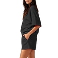 thumbnail image 4 of BRELIL Women's Two Piece Set Round Neck Short Sleeve Tshirt Pocket Elastic Waisted Shorts Casual Solid Basic Lounge Outfits Summer Travel Vacation Tracksuit, Black XL, 4 of 9