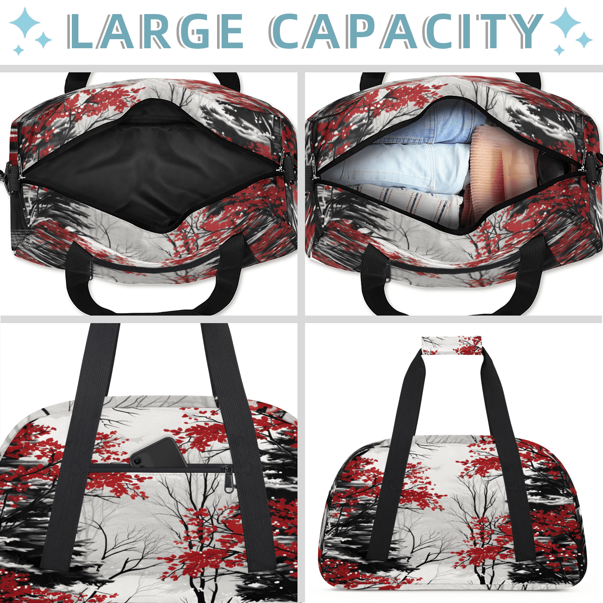 Herdesigns Japanese Style Sports Duffle Bag for Women & Men, Vintage Painting Gym Bag Dance Bag Overnight Bag Carry On Weekender Travel Bag