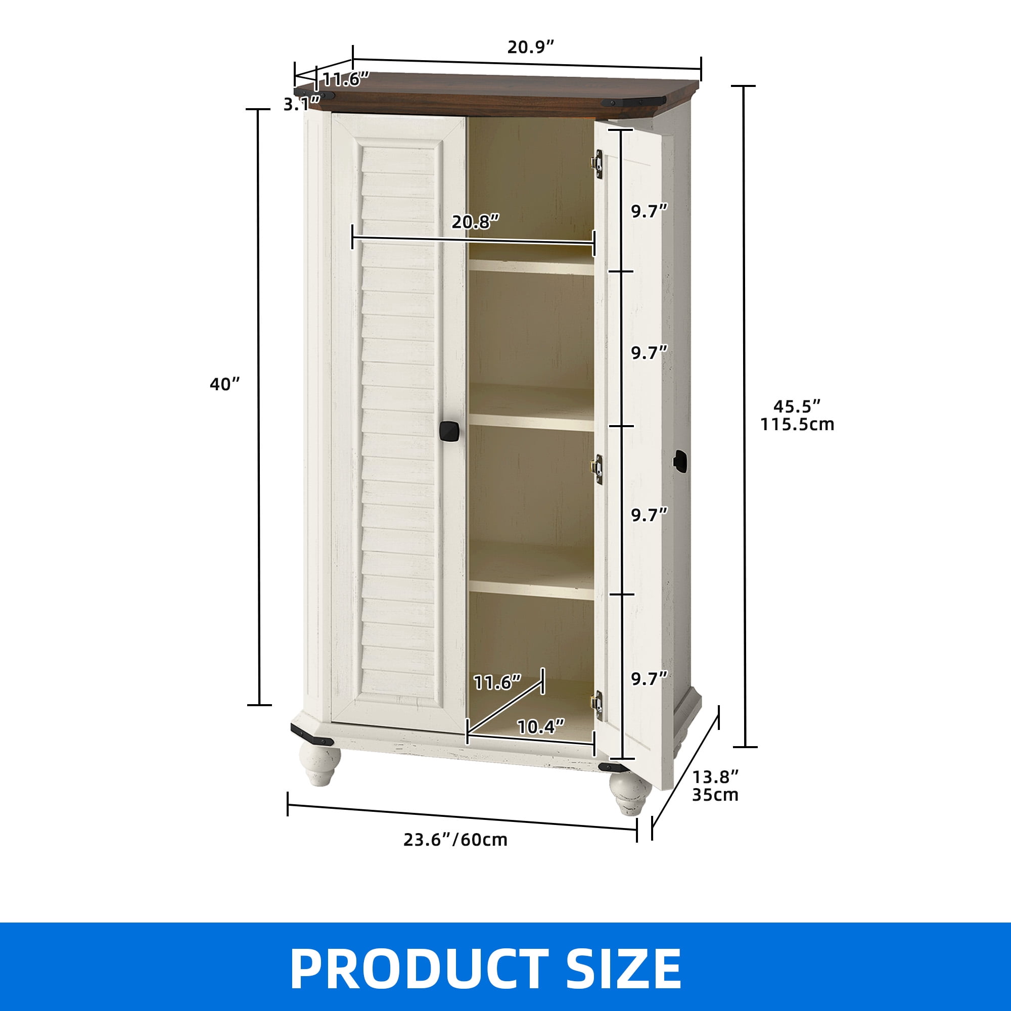 DEXTRUS 45"H Storage Cabinet with Doors & Adjustable Shelf, Kitchen Pantry Bathroom Cabinet, White