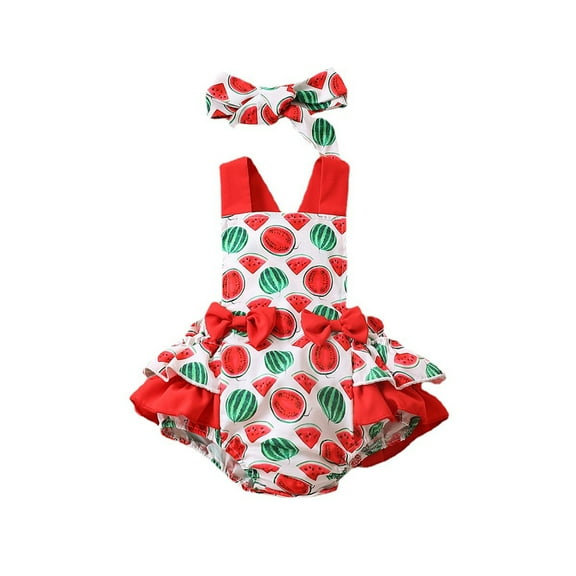 Otqutp Toddler Party Romper Boys Girls Sleeveless Ruffles Cartoon Fruits Prints Romper Jumpsuit Bodysuits Clothes 0 to 18 Months