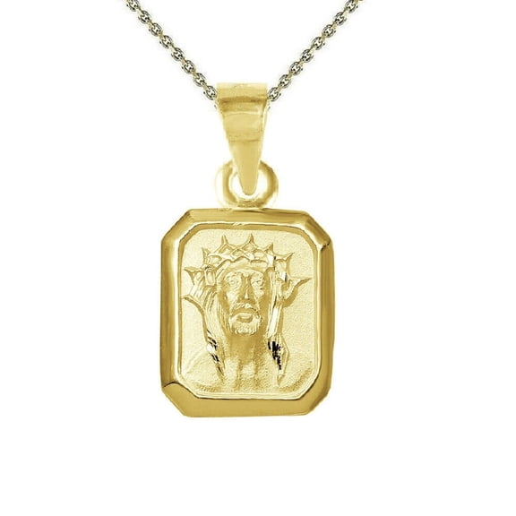 925 Sterling Silver Yellow Gold Plated 1mm Cable Chain Necklace w/ Holy Face of Jesus Crown of Thorns Pendant Charm