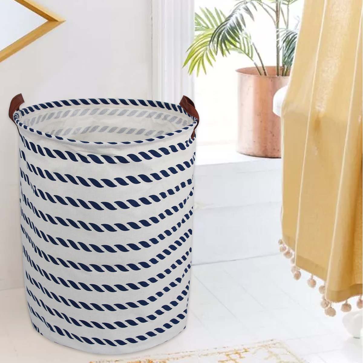 8 Pieces Freestanding Laundry Basket Round Collapsible Organizer Basket  Cotton Linen Washable Laundry Hamper Waterproof Laundry Room Organization