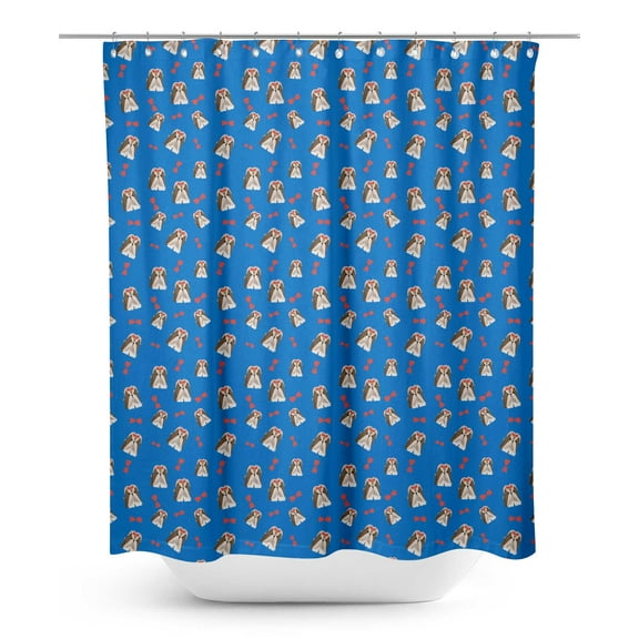 S4Sassy Blue Lhasa Apso & Bow Dog Printed Bathroom Curtain Waterproof Shower Drapes-60 x 84 Inch