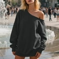 thumbnail image 2 of Casual Tops for Women Solid Color Sweatshirt Women's Off Shoulder Sweatshirt Casual Long Sleeve Pullover Tops For Daily Wear Comfortable Soft Stretchy Pure Color Loose Fit Spring Fall Winter Fashion, 2 of 5