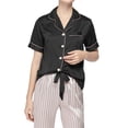 thumbnail image 5 of 2Pcs Polka Dots Pajamas Set for Women Lapel Neck Top and Elastic Waist Pants Casual Sleepwear Set Black Pink XL, 5 of 7