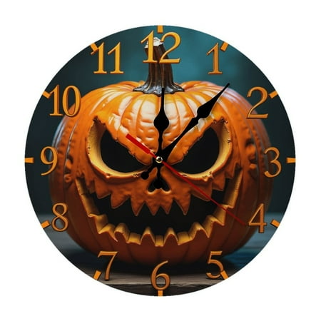 Pumpkin Skeleton Wall Clock 10 Inch Silent Non Ticking Round Clock Decoration for Living Room Kitchen Bedroom Bathroom Office Classroom