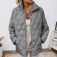 thumbnail image 2 of Wuxian Womens Winter Jacket Stand Collar Long Sleeve Button Down Plus Size Lightweight Quilted Puffer Coats Loose Fit Comfortable Warm Thick Outerwear,Grey,XXL, 2 of 8