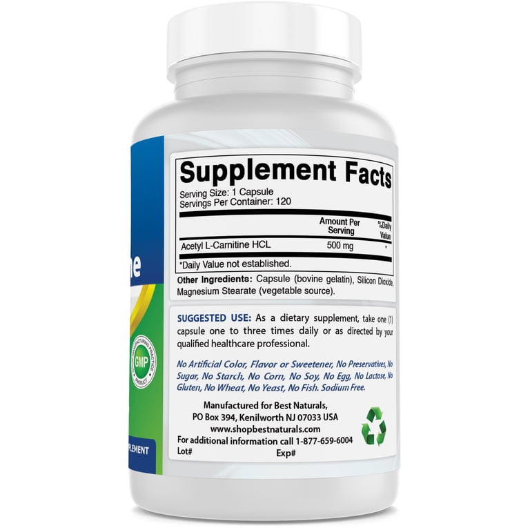 Best Naturals Acetyl L-Carnitine 500 mg 120 Capsules