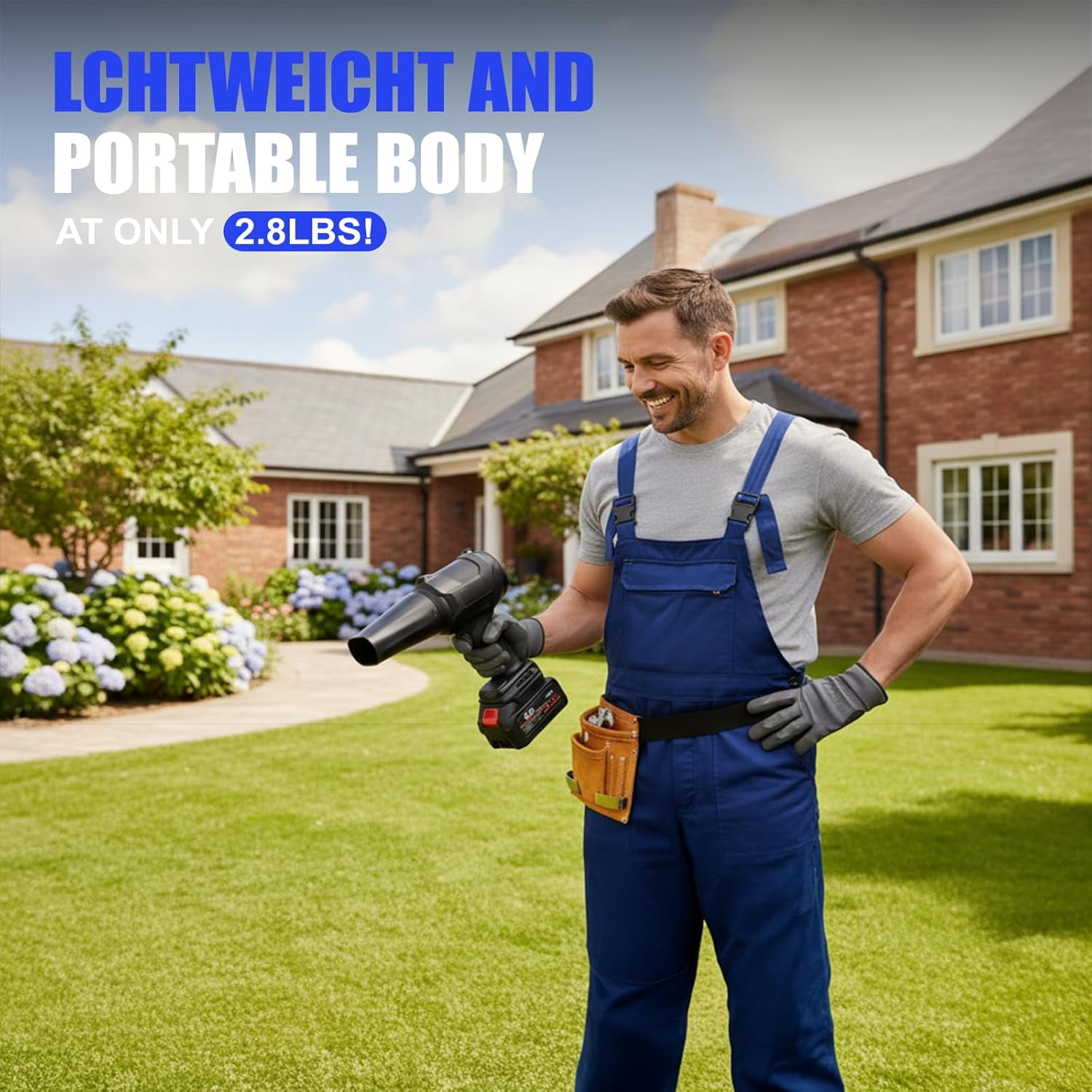 Cordless Leaf Blower, 500000RPM/min Turbo  Blower with 2 * 4000mAh Battery, 1200G Thrust 2.8LB Lightweight Handheld Blower for Lawn Care, Home, Car, Garage Cleaning