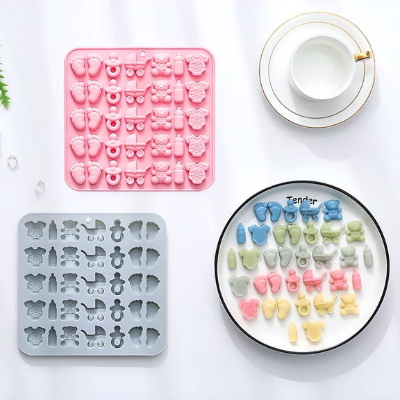 BPPEG Pacifier Chocolate Molds,Blue Gray Silicone Baking Molds for Baby Shower Cakes