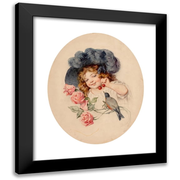 Maud Humphrey 12x14 Black Modern Framed Museum Art Print Titled - Roses and Cherries (1912)