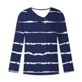 thumbnail image 4 of CLOISE Womens Blouses Fall Fashion Striped Shirts Button V-Neck Long Sleeve Blouses Casual Asymmetrical Color Block Tees Flowy Outfits Navy XL, 4 of 5